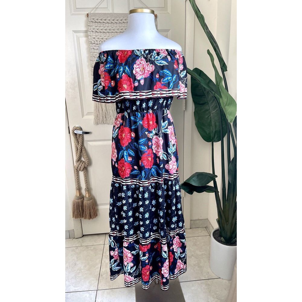 Off The‎ Shoulder Maxi Dress Sz 14/16 NEW Floral Lightweight Ruffle Travel Party